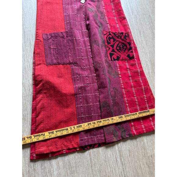 Handmade Woven Cotton Tunic Dress Red Purple Patchwork Sleeveless Folk Boho M - Picture 5 of 7